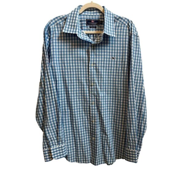 Vineyard Vines Whale Tucker Shirt Blue Check Cotton Button Up L/S Mens Sz Large - Picture 1 of 5